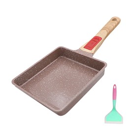 AIKENBBKK Ceramic Nonstick Tamagoyaki Pan, Japanese Omelette Pan egg pan with Detachable Handle, Oven Safe, 7.48” x 6.8” (Brown)