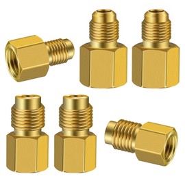 6 Pieces 6015 R134A Brass Refrigerant Tank Adapter to R12 Fitting Adapter 1/2 Female to 1/4 Male Flare Adaptor Valve Core and 6014 Vacuum Pump 1/4 Inch Flare Female to 1/2 Inch Male