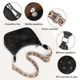 Lubardy Bolsa de Mujer PU Bolsa Cruzada para Mujer Crossbody Mujer Retro Bolsa Bandolera para Mujer con Correa Ajustable Bolsas de Mano para Mujer para Casual Cita, Compras Hacer Regalos Negro