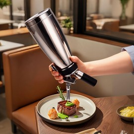 Whipped Cream Dispenser Stainless Steel Keep Warm and Cold,500mL/1 Pint Double Wall Thermos Whipped Cream Maker,5 Various Stainless Decorating Nozzles,1 Cleaning Brush,N2O Chargers NOT Included