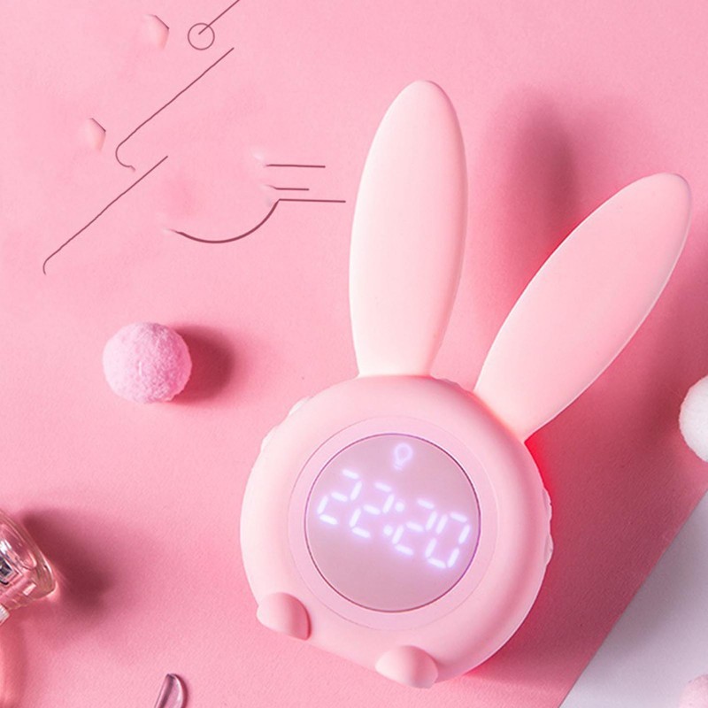 Digital Alarm Clock Cute Bunny Shape LED Night Light Luminous