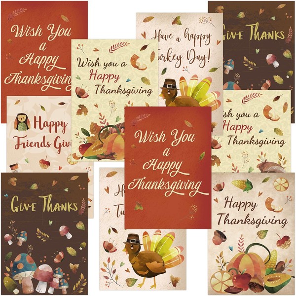FANCY LAND 12 Thanksgiving Greeting Cards Thanksgiving Cards with Envelopes 5 X 7 for Kids Adults Friends Family