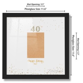13x13 Birthday Signature Frame with Plexiglass Cover - Holds 4x6 Photos, 40th Birthday Decorations, Alternative Guest Book Gifts for Men & Women, 40th Party Favors, Wall Display & Supplies, Black