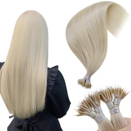 Hetto Nano Beads Hair Extensions Human Hair Blonde Platinum Nano Hair Extensions Human Hair Fpr Women Blonde 14 Inch 50g 50 Strands #60