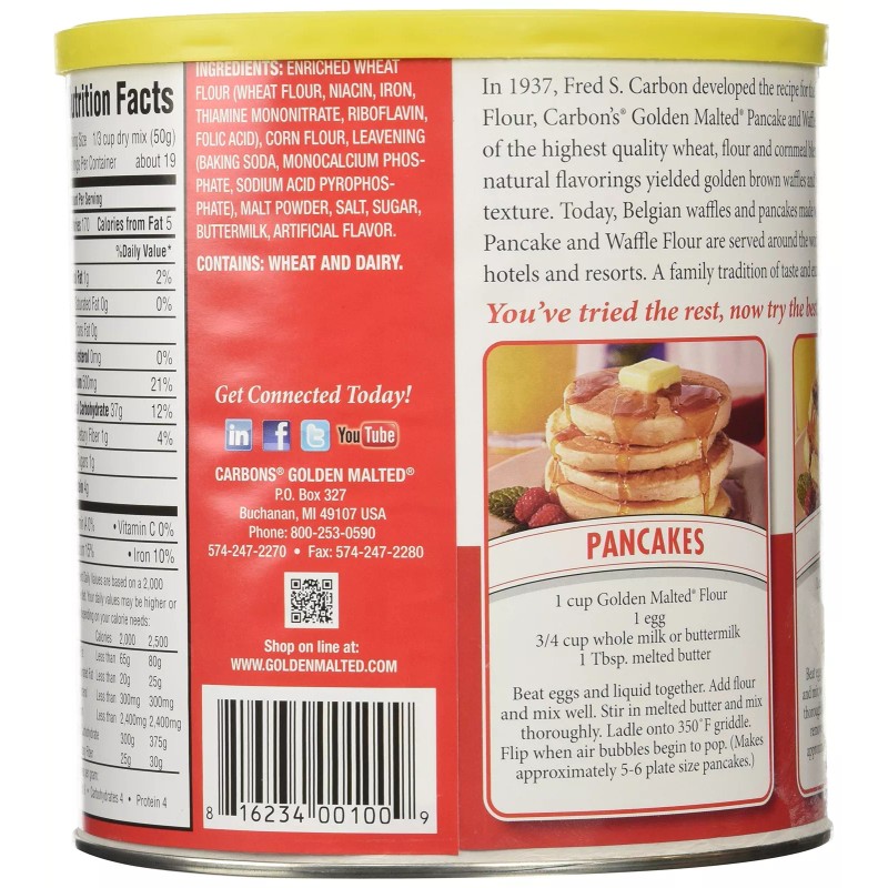 Golden Malted Waffle and Pancake Flour, Original, 33-Ounce Can
