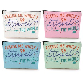 4 pcs Funny Travel Gifts for Women Makeup Bag Travel Essentials Cosmetic Bag Traveling Toiletry Bags Flight Vacation Gifts for Friend Mom Travelers Girls Trip Weekend Birthday Mothers Day Christmas