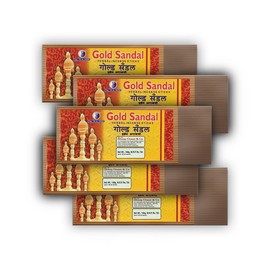 Gold Sandal Incense Sticks Pouch | 100 GMS Pack | Pack of 5 Pouches | Long Lasting Incense Sticks for Calming & Relaxation | No Charcoal Agarbatti | Dhoop Chaon and Co., Standard
