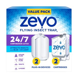 Zevo Fly Trap Plug-In UV Light Gnat & Fruit Fly Catcher with 2+2 Refills