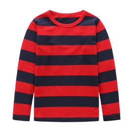 Toddler Boys Long Sleeve Tshirts for Boys Girls Cotton Striped Shirts Kids Casual Crew Neck Tees Red Striped 2T