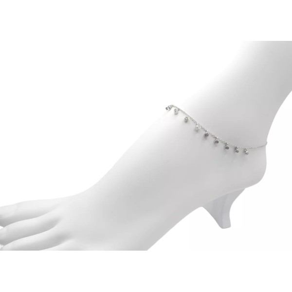 Unbranded Rhodium Plated Sterling Silver Dangle Cubic Zirconia Charm Anklet