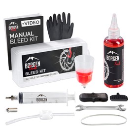 Borgen Brake Bleeding Kit for Shimano Hydraulic Bike Disc Brakes - Bike Bleed Kit with 100 ml (3.4oz) Hydraulic System Shimano Mineral Oil - Instructions and Video | Gloves and Bleed Block Included