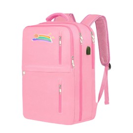 MANETTA Pink Backpack for Women, Rainbow Pattern Backpack for 17 Inch Laptop for Teen Girls,40L Carry on Backpack with Shoe Compartment, Water Resistant Anti-Theft Daypack Weekender Backpack