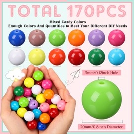 Huquary 170 Pcs Round Bubblegum Beads 20 mm Multicolor Acrylic Chunky Beads Mixed Color Opaque Beads with 3 mm Hole for Pen Necklace Jewelry Making Crafts Supplies (Multicolor,Classic)