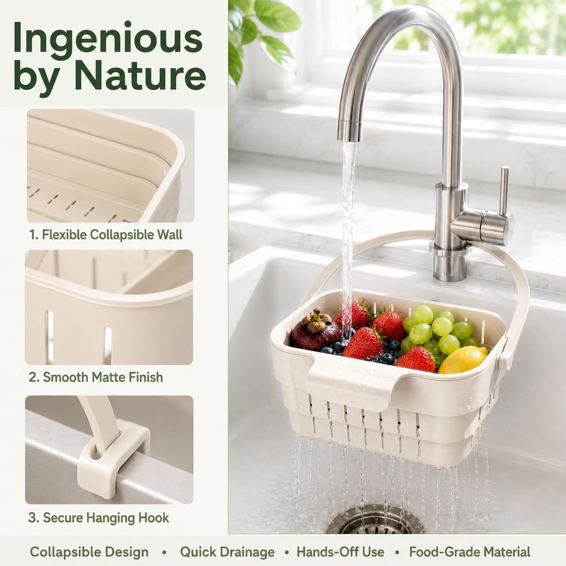 Foldable Hanging Sink Drain Basket, New Space‑Saving Sink Strainer, White