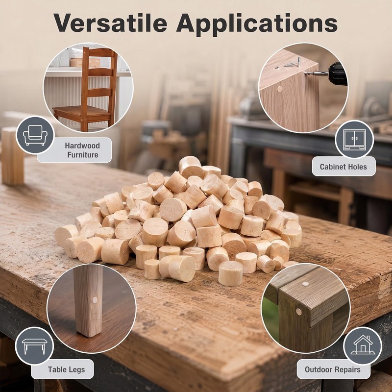 200 Pcs Wood Plugs, 4 Sizes (3/16", 5/16", 3/8", 1/2")