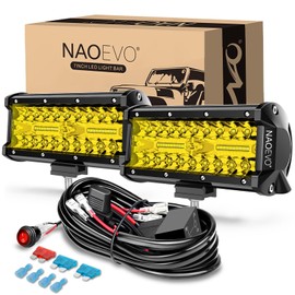 NAOEVO 7 Inch Yellow LED Light Bar, 240W 24,000LM Offroad Fog/Driving Lights LED Pods with 2 Leads Wiring Harness Kit, Spot & Flood Work for Truck Boat UTV ATV, 2-Pack (Yellow)