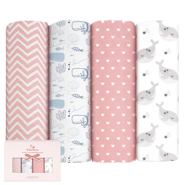 Yoofoss Muslin Swaddle Blankets, 4-Pack Receiving Blankets for Baby Boys