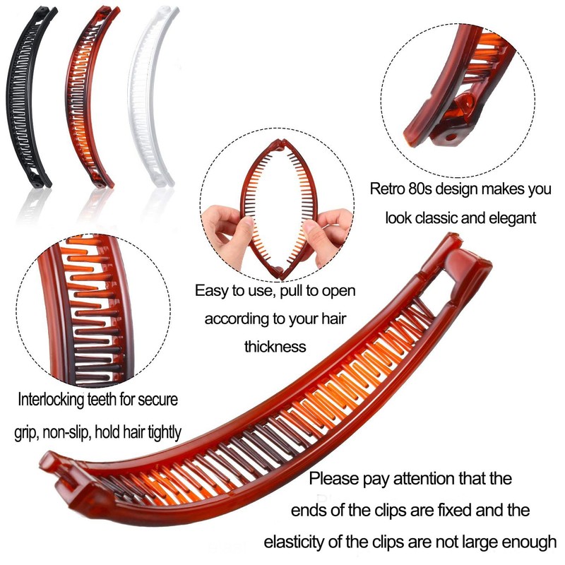 Yeanifeana Banana Hair Clips, Vintage Clincher Combs, 3 Pack, Black,