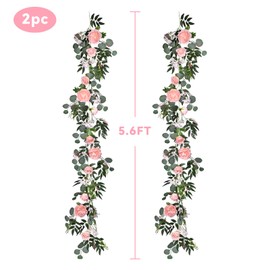 Lvydec 2 Pack Artificial Peony Flower Garland - 6ft Silk Peony Vine Willow Leaves and Eucalyptus Garland White Arch Flower Vine for Wedding Party Table Decoration (Pink)