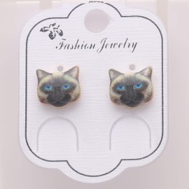 Siamese Cat Earrings for Women by Ginger Lyne | Blue Eye Kitty Stud Ear Rings for Her | Animal Jewelry for Kitten Moms