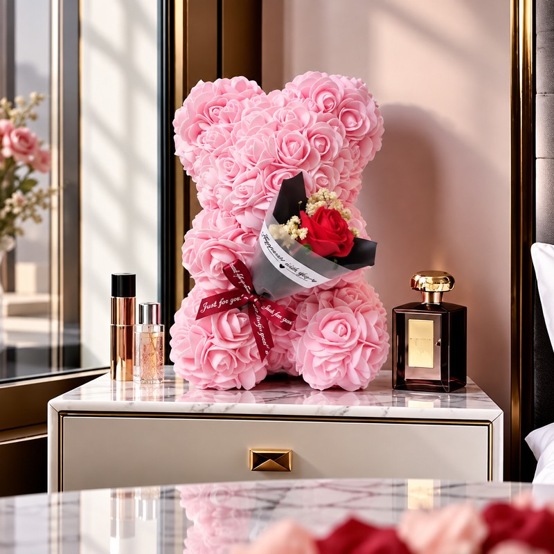Rose Teddy Bear for Romantic Gifts – Artificial Rose Bouquet
