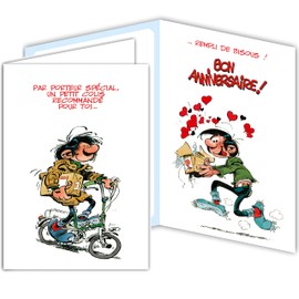 Afie GLMX-2040 Gaston Lagaffe Maxi Large Funny Happy Birthday Card 1 Year Plus for Giant, Men, Women, Kisses – Closed Format 31.5 x 15 cm with Illustrated Envelope – White
