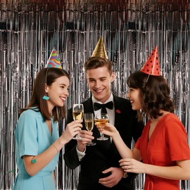 3 Pack Black Sequin Tinsel Foil Fringe Curtains Backdrop for Birthday Wedding Engagement Baby Shower Bachelorette Holiday Celebration Party Photography Photo Prop Decorations Supplies 3.3x6.6ft