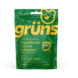 Gruns Super Greens Gummy Bears - Organic Spirulina and Chlorella, Prebiotics for Digestive Health, 20+ Vitamins and Minerals - 3 sachets - 24 Gummies