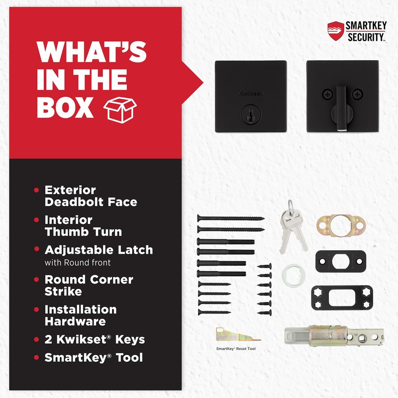 Kwikset Downtown Deadbolt Lock, Matte Black Square Exterior Keyed Front
