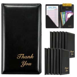 AMGSH Leather Restaurant Check Presenters, 12 Pack 9" x 5" Check Presenters Guest Check Card Holder with Gold Thank You Imprint for Restaurants Eatery Bar Cafe (12 Pack, Black)