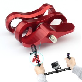BGNing 1inch Diving Lights Ball Butterfly Clip Underwater Tripod Clamp 2 Mount Hole Clamp Adapter for Underwater Diving Light Arm System (Red)