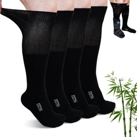 ZAKASA Diabetiker Socken für Damen Herren: Bambus Extra Weite Diabetiker Socken Ohne Gummibund Ohne Naht Kniestrümpfe für Geschwollene Füße Senioren 39-42 Schwarz 2 Paar