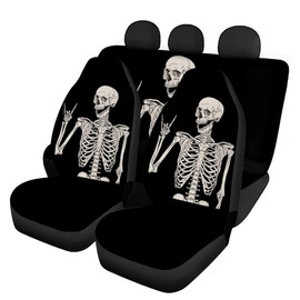 Binienty Stretch Fabric Car Seat Covers for Front and Rear Novelty Human Skeleton Skull Pattern 4 Pack Decorative Seat Cushion Cover Fit Most Vehicles