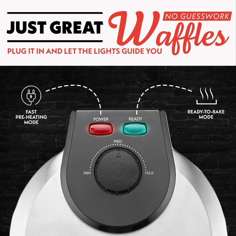 Gourmia Belgian Waffle Maker, Nonstick, Adjustable Browning Control, Cool Touch
