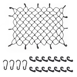 MICTUNING Cargo Nets, 6mm 47" x 36" Heavy Duty Latex Bungee Cord Net Stretches to 70" x 54" Auto Roof Elastic Tie-Down Net with 14pcs ABS Hooks 4pcs D Shape Aluminum Carabiners