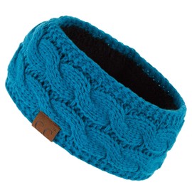 Winter CC Confetti Warm Fuzzy Fleece Lined Thick Knit Headband Headwrap Hat Cap (Solid Teal)