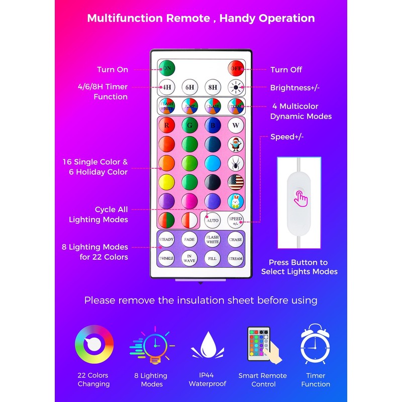 Minetom Christmas Lights Color Changing - 22 Colors 198FT 600