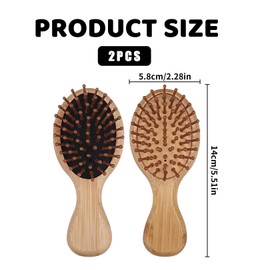 2 Pcs Bamboo Hair Brush,Hairbrushes for Women,Mini,Travel,Small,Kids,Handbag,Paddle Detangling Portable Scalp Massage Comb Tangle Detangle Add Shine for Thick Thin Curly Dry Growth,Massager for Girls