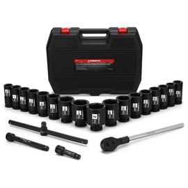 CASOMAN 3/4-Inch Drive Jumbo Master Impact Socket Set, 21PCS SAE Deep Socket Assortment (13/16" to 2"), Include Extension Bar and Ratchet Handle, CR-MO