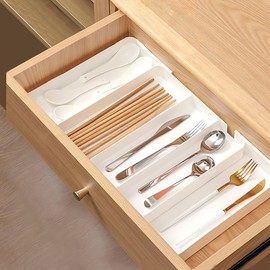 Organizador de Cubiertos Bandeja para Cubierto Expandible Cubertero para Cajón de Cocina Separador Organizadora Plástico Ajustable Caja de Almacenamiento con 5 Compartimentos para Utensilio de Cocina
