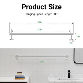 Brushed Nickel Towel Bar, 30 Inch Towel Rack for Bathroom Wall-Mounted, SUS304 Stainless Steel, Total Length 32 Inch
