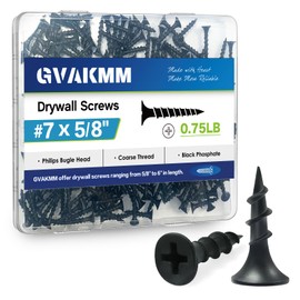 GVAKMM 0.75LB (453pcs),#7x5/8''Drywall Screws,Black Wood Screws,Coarse Thread,Phillips Bugle Head,Sharp Point,Ideal for Wood,Sheetrock and More (5/8 Inch,16mm,453pcs)