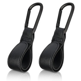 Aczyqws Pram Hook Clips, 2 Pieces Buggy Clips Carrier pram Hooks, Bag Holder Made of Leather, Bag Hooks for Stroller, Hooks for Bags Hooks Backpack (Black)