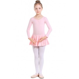 danswan Long Sleeve Ballet Dance Cotton Skirted Leotards Dresses Tutu Outfit for Ballerina Toddler Girls (8-9Years, Ballet Pink)