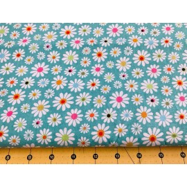 Daisies on Teal 100% cotton fabric sold by the yard #2259