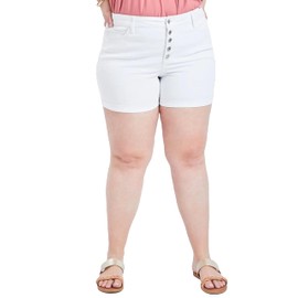 Royalty For Me Women's Plus Size High Rise Curvy Exposed Button Fly Cuffed Shorts, White, 24W