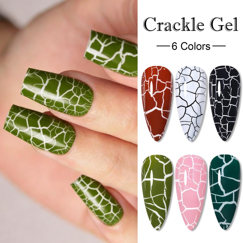 6 Colors Crackle Gel Nail Polish Set Purple Red Blue