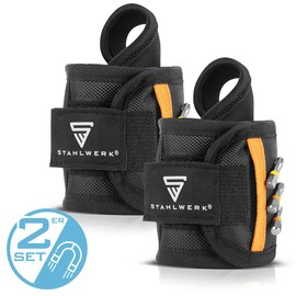 STAHLWERK Magnetic Bracelet Set of 2 for Home and Craftsmen | Magnetic Bracelet with Velcro Fastening for Attaching to Wrist or Belt for Screws, Nails, Bits and Magnetic Small Parts
