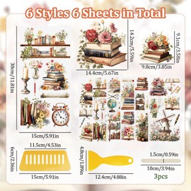 WANDIC 6 Sheets Rub On Transfer Sticker, Book Flower Theme Flower Sticker Waterproof Furniture Stickers Decal for DIY Scrapbooking Photo Albums Furniture, 15 * 30cm