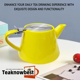 Teaknowbest Ceramic teapot, 19oz Tea pot for loose leaf tea, Tea infuser pot with Removable 18/8 Stainless Steel Infuser and teaspoon, Suitable for 1-2 people to brew tea or coffee (yellow)